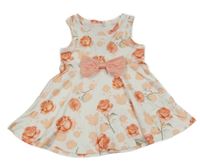 Smetanové šaty s růžemi a mašlí