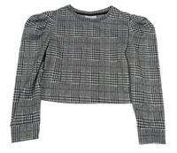 Černo-bílo/světlešedo-starorůžová kostkovaná vzorovaná úpletová crop mikina Matalan