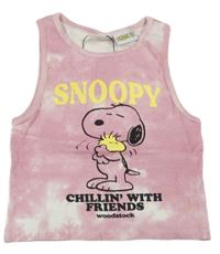 Růžovo-bílý batikovaný žebrovaný crop top se Snoopym ZARA
