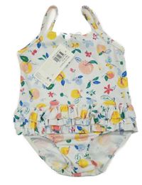 Nové - bílé jednodílné plavky s ovocem a volánky PETIT BATEAU
