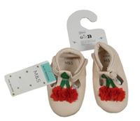 Nové - světlepudrové koženkové capáčky s třešničkami/květy M&S vel. 16-18