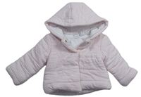 Růžovo-bílý pruhovaná zateplený kojenecký kabátek s kapucí Bluezoo