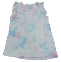 Bílo-růžovo-světlemodré batikované tričko H&M