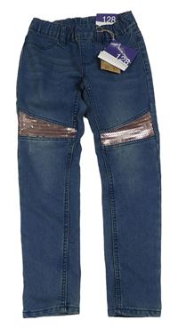 Modré slim fit džegíny s flitry Y.F.K.