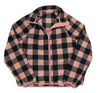 Růžovo-černá kostkovaná fleecová propínací mikina H&M