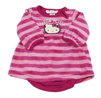 Fuchsiovo-růžové pruhované sametové šaty s Hello Kitty a všitým body H&M