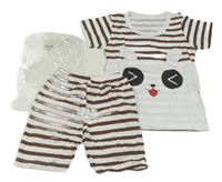 2set - Bílo-hnědé pruhované tričko s čumákem + kraťasy