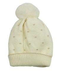 Smetanová vzorovaná pletená čepice s bambulí