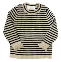 Béžovo-černý pruhovaný žebrovaný svetr H&M