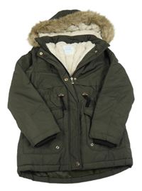 Khaki šusťáková zimní parka s kapucí s kožešinou Primark
