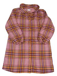 Starorůžovo-tmavomodro-hnědá kostkovaná propínací noční košile Next