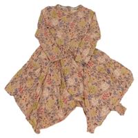 Starorůžové bavlněné cípaté šaty s listy Mantaray