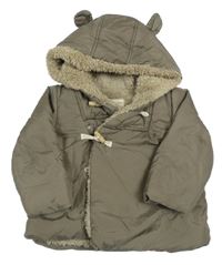 Khaki šusťáková zateplená bunda s kapucí s oušky Zara