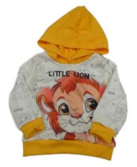 Smetanovo-hořčicová lehká mikina s lvíčkem a kapucí