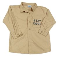 Světlehnědá plátěná košilová bunda s nápisem So Cute