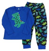 Safírovo-tmavomodré fleecové pyžamo s dinosaury C&A