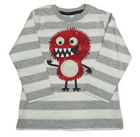 Šedo-bílé pruhované triko s příšerkou Topomini