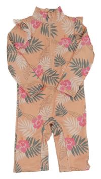 Růžový květovaný UV overal s listy Primark