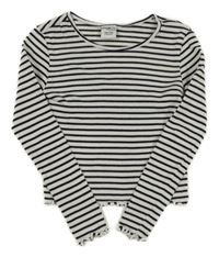 Bílo-černé pruhované žebrované crop triko Page One Young