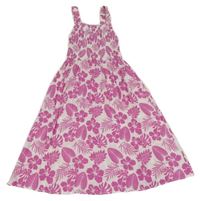 Bílo-fuchsiové lehké šaty s listy Page One Young