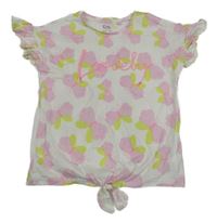 Bílé tričko s motýly a nápisem C&A