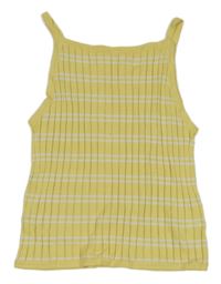 Žluto-bílý pruhovaný žebrovaný pletený crop top H&M