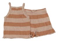 2set - Růžovo-starorůžový žebrovaný pletený crop top + kraťasy H&M