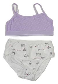 2set - Bílé kalhotky s dívkami + lila lambáda s nápisy