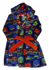 Tmavomodro-modro-červený chlupatý župan s PJ Masks a kapucí George