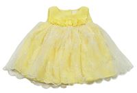 Žluto-bílé slavnostní šaty s tylem a 3D kvítky F&F