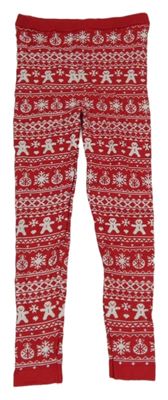 Červeno-bílé vzorované pletené legíny s vánočními obrázky Lupilu