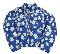 Modro-bílá květovaná šusťáková crop zimní bunda M&S