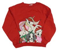 Červená mikina s jednorožcem a zvířátky zn. H&M