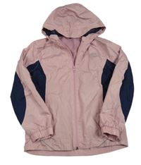 Růžovo-tmavomodrá šusťáková funkční bunda s logem a kapucí Crane