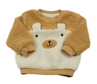 Hnědo-smetanová huňatá podšitá mikina s medvědem Nutmeg