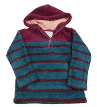 Petrolejovo-vínová pruhovaná chlupatá mikina s kapucí Fat Face