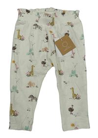 Nové - smetanové lehké tepláky se zvířátky Name it