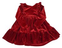 Rubínové sametové šaty s volánky F&F