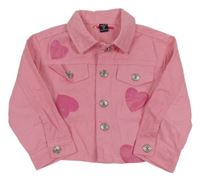 Růžová crop bunda se srdíčky shein