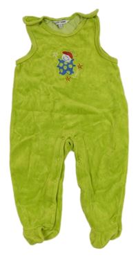 Zelené sametové dupačky s obrázkem 