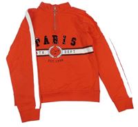 Červená crop mikina s nápisem a bílými pruhy na rukávech Matalan