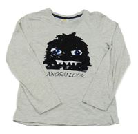 Šedé melírované triko s příšerkou z flitrů kids