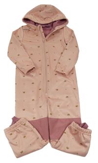 Světlerůžová softshellová kombinéza s korunkami a kapucí Lupilu