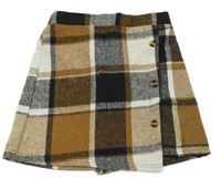 Hnědo-smetanovo-černá kostkovaná úpletová sukně shein