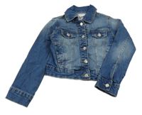 Modrá crop riflová bunda s kapsami 