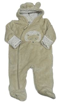 Béžová plyšová podšitá kombinéza s ježkem a kapucí topolino