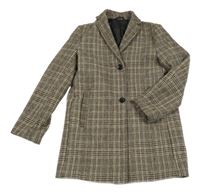 Hnědo-modrý kostkovaný vlněný podšitý kabát Next