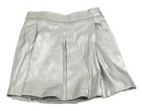 Stříbrná koženková skládaná sukně Zara