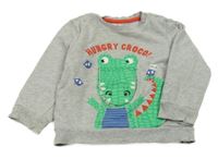 Šedá melírovaná mikina s krokodýlem 