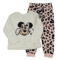 Bílo-růžovo-černé chlupaté pyžamo s Minnie Primark